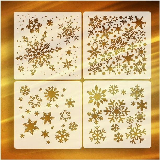 Fiudx Plantilla de Copo de Nieve Navideño, Plantillas de Plástico Reutilizables, Herramienta Fácil de Usar para Manualidades, Ideal para Pintar, Hacer Tarjetas, Decorar Paredes y Fiestas, Juego de 4