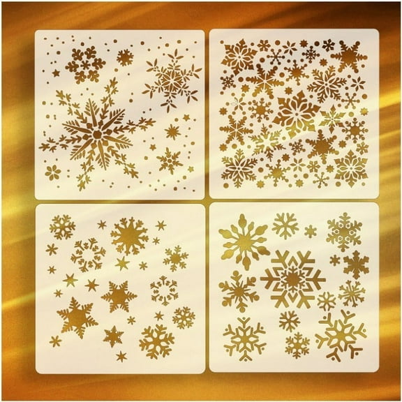 Christmas Snowflake Stencils, Reusable Plastic Templates, DIY Painting Crafts for Card Making and Window Glass Decoration, Flexible, Lightweight, Easy to Clean, 4 Pack 20x20cm