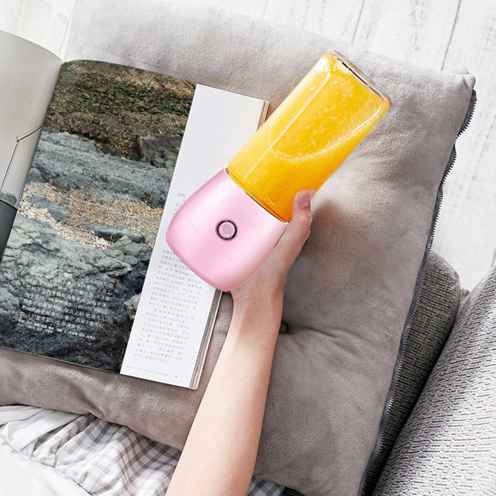 Portable USB Juicer Cup | Mini Personal Blender | 4-Blade Stainless Steel | Leak-Proof Portable Smoothie Maker | Auto Timer & Easy Clean | 21x8.5cm | White or Pink | 1 Piece | Travel Fresh Juice