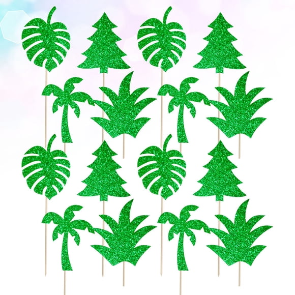 OULII Plants Cake Topper Hawaiian Cake Decorations Cake Decoration 24pcs
