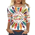 thumbnail image 2 of Cadancy Mardi Gras Tops for Women Crew Neck Colorful Print Casual Blouse Holiday 3/4 Sleeve Rave Party Tees Carnival Funny Trendy Shirts, 2 of 8
