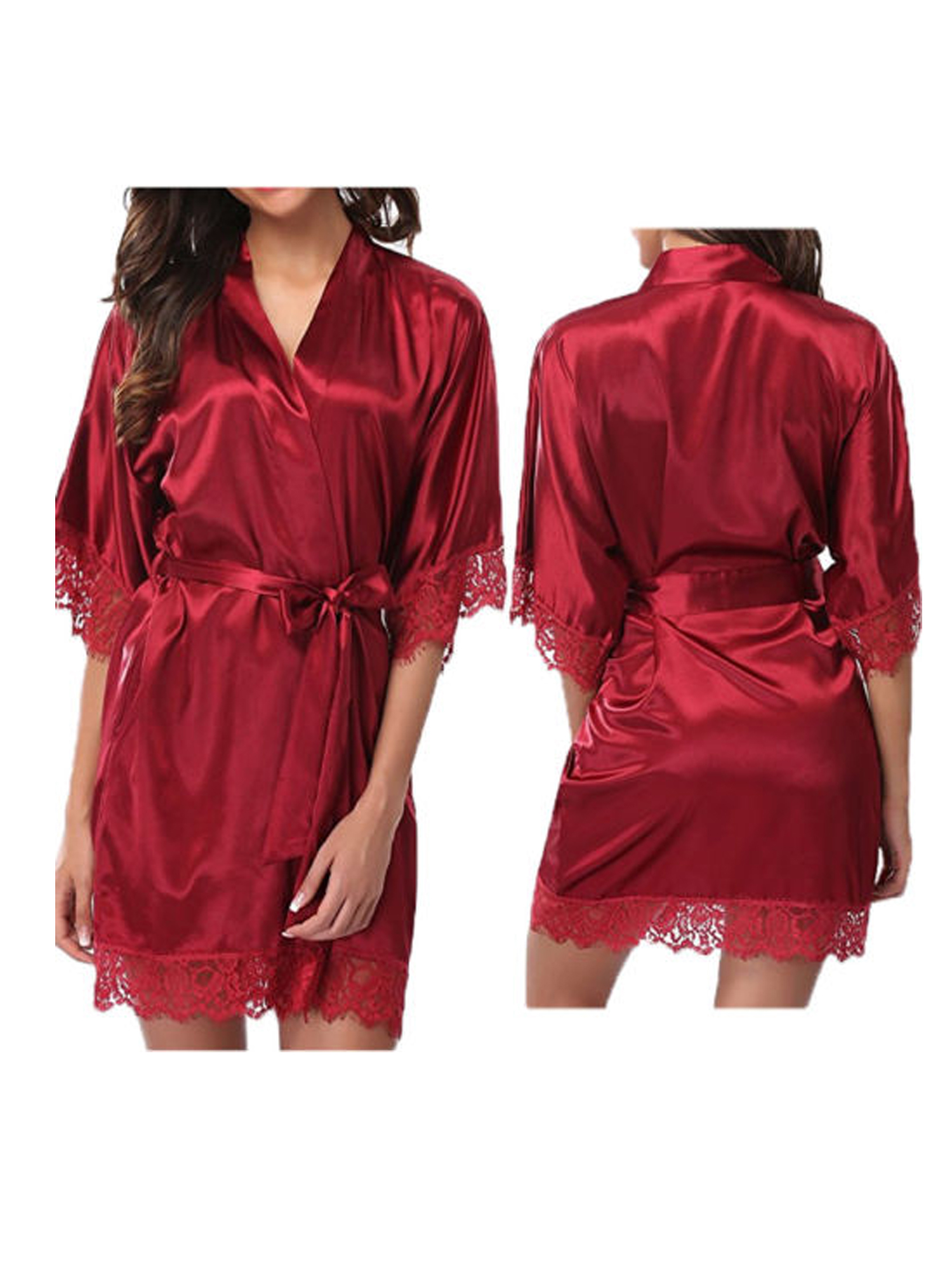 Women's Night Robes Medium Sleeve Lace Smooth Robes Bridesmaid Bridal Party Satin Robes Summer