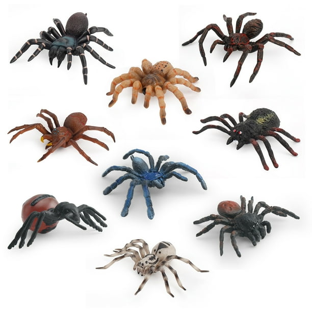 Juego de figuras de araña realistas, 9 piezas de tarántulas y embudo de PVC