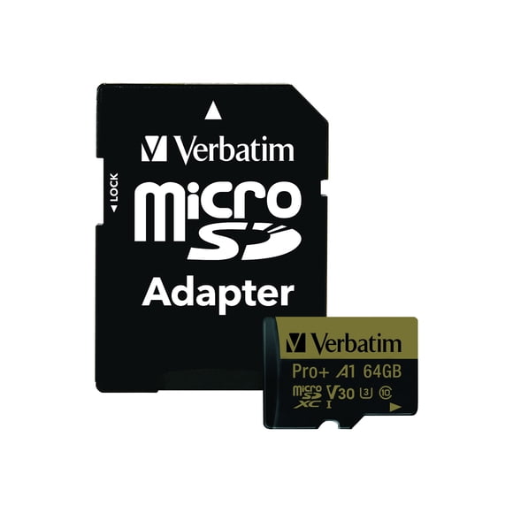 Verbatim 64GB Pro Plus 666X microSDXC Memory Card with Adapter, UHS-I V30 U3 Class 10 with A1 Rating