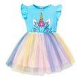thumbnail image 5 of WIBACKER Toddler Girl Unicorn Dress Summer Fly Sleeve Tutu Party Wedding Birthday Dresses, 5 of 7