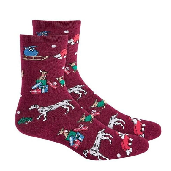 HOLIDAY DOGS Socks Wine Red Women Adult Crew Socks Holiday CHRISTMAS Gift New