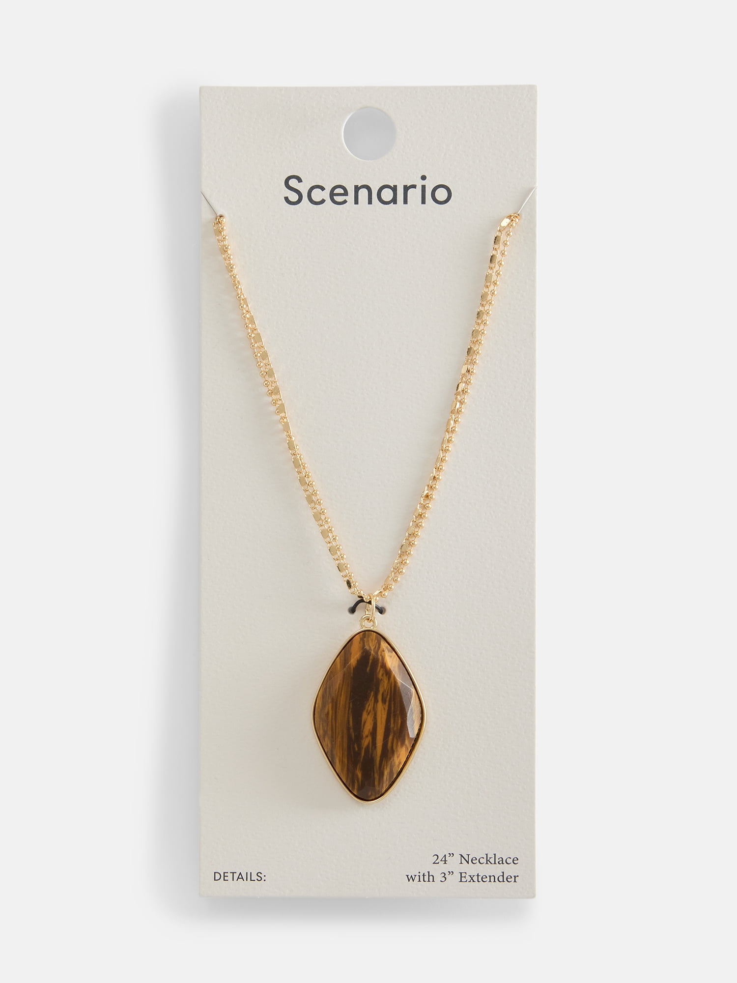 Scenario Women's Gold-Tone Reconstituted Tiger's Eye Stone Pendant Necklace