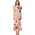thumbnail image 2 of Sheath Fishtail Skirt2024Spring New Light Luxury round Neck Embroidered Three-Dimensional Flower Puff Sleeve Mid-Length Dress, 2 of 5