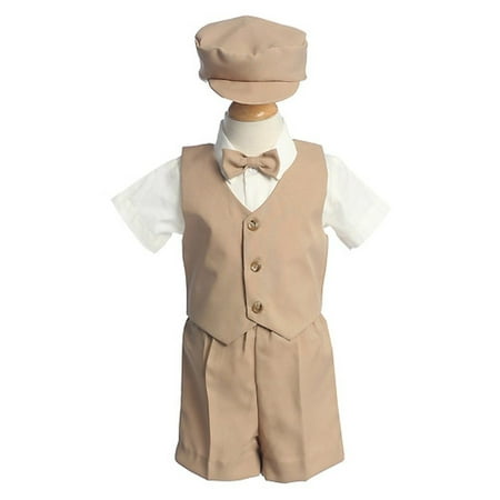 Boys Khaki Vest Shorts Easter Ring Bearer Formal Wear Suit 12M-4T