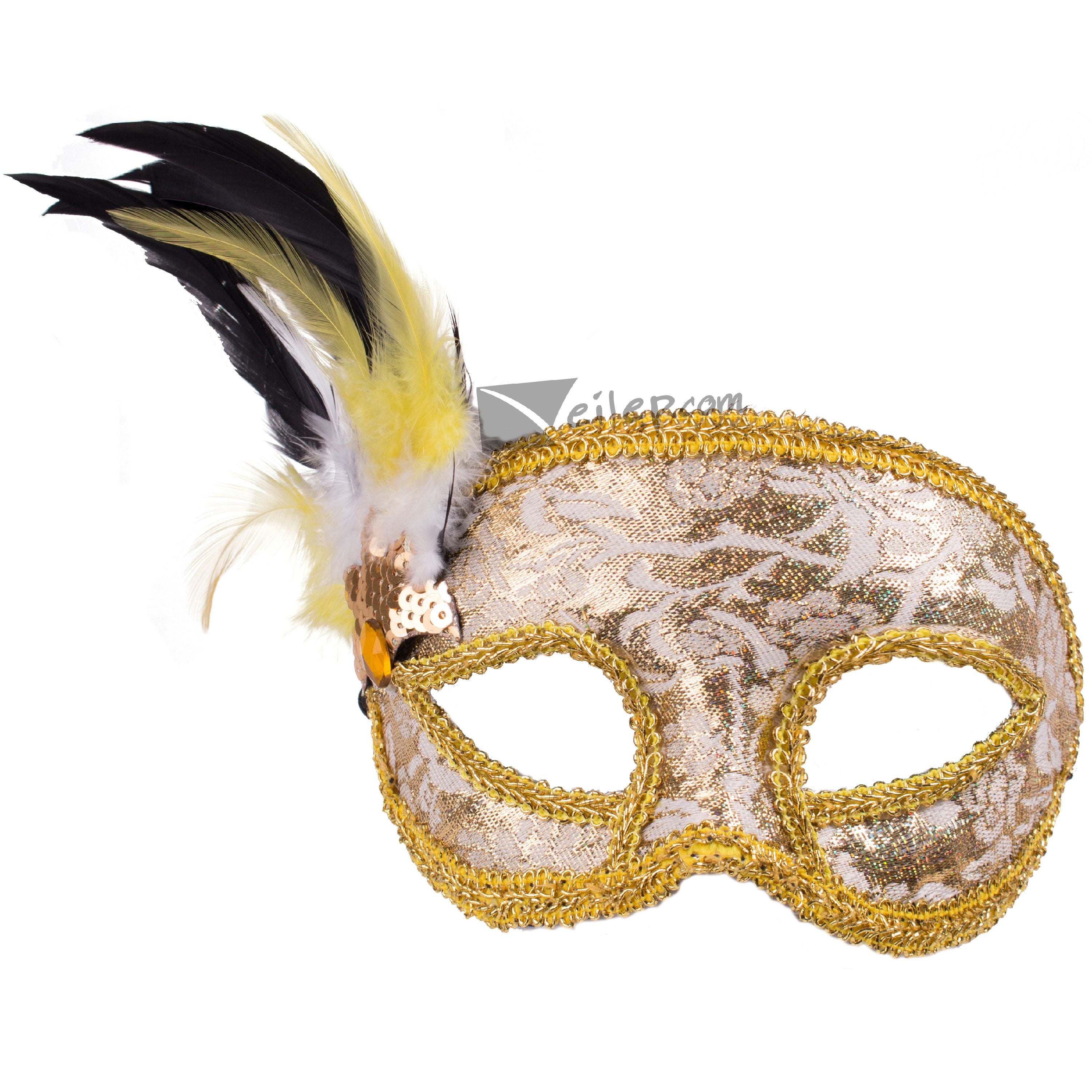 Forum Deluxe Half Mask with Peacock Feathers, Green, One Size