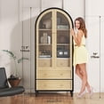 thumbnail image 4 of 73 Inch Tall Arched Cabinet with Led Lights, Glass Door Display Cabinet with 3 Drawers & Adjustable Shelf, Farmhouse Modern Arched Bookcase for Living Room, Dining Room, Kitchen, 4 of 9
