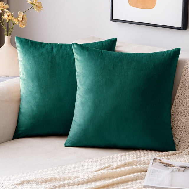 Fundas de Almohada de Terciopelo EMEMA Paquete de 2 de 61x61 cm Verde