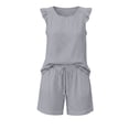thumbnail image 4 of BODOAO Women's Fashion Jumpsuit Ruffle Sleeve Crew Neck Romper Drawstring Overalls with Pockets, Casual Summer Travel Beach Vacation One Piece Outfit for Daily Wear Outfit Light Ashy 3XL, 4 of 7