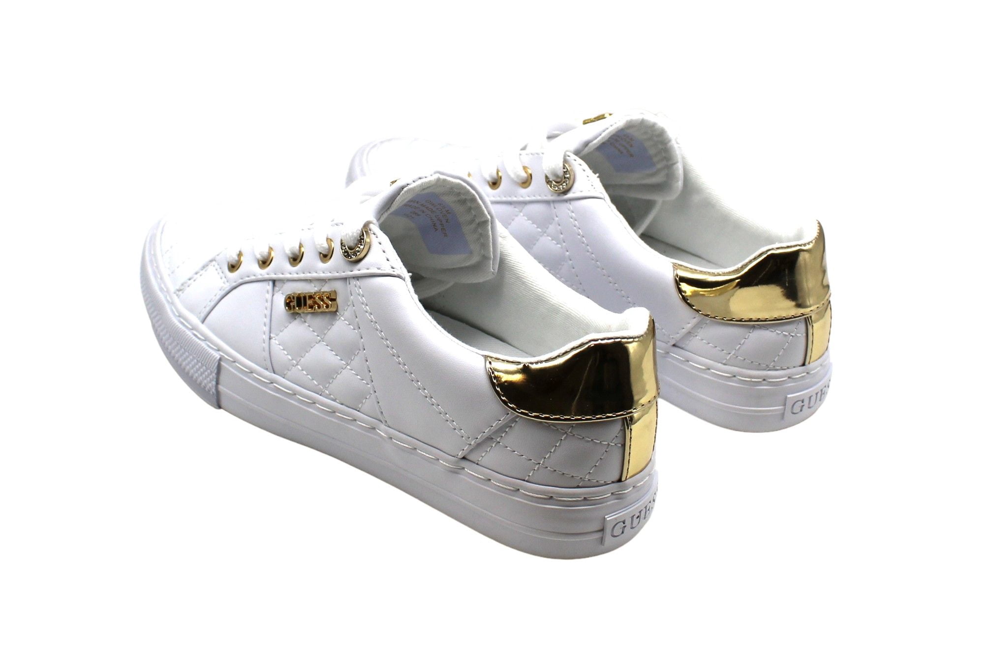 white and gold guess sneakers