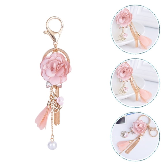 MUSEYA Keychain Korean Style Pink Crystal Cloth Car Keychain 1Pack