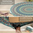 thumbnail image 3 of Boho Vinyl Round Tablecloth Waterproof Fitted Table Cloth Summer Fall Outdoor Circle Cover for 36-44" Tables Kitchen Dining Apartment Essentials Picnic Camping Party Decor Housewarming Gifts, 3 of 4