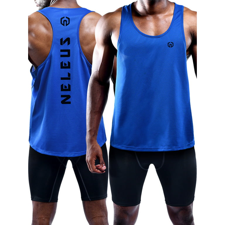 NELEUS Mens Dry Fit Y-Back Muscle Tank Top 3 Pack,Black+Blue+Navy Blue,US  Size XL