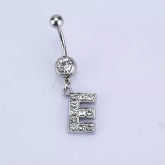 HOOUN Letters A-Z Charming Body Piercing Crystal Rhinestone Navel Belly Button Ring-E