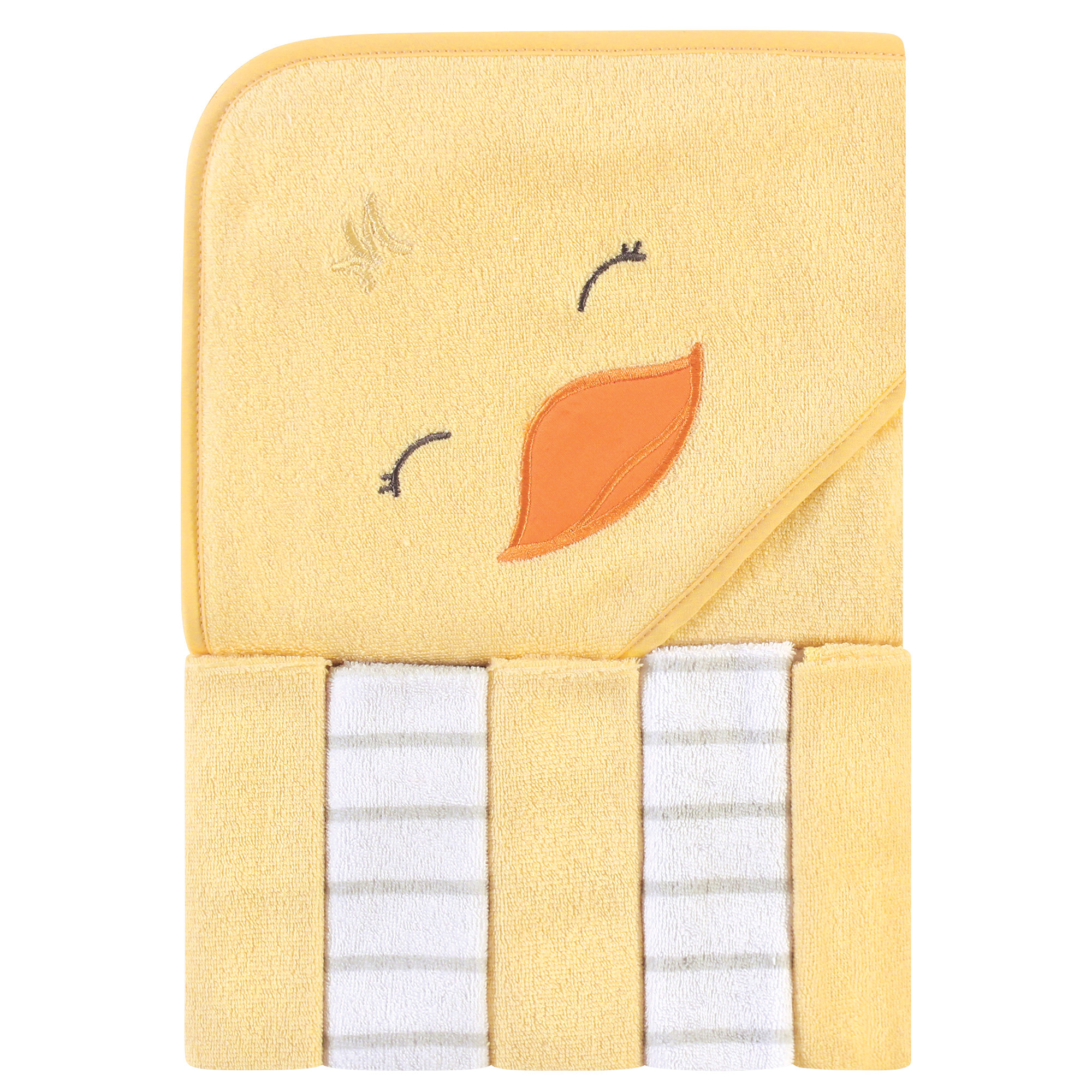 Hudson Baby Unisex Baby Hooded Towel and Five Washcloths, Yellow Duck