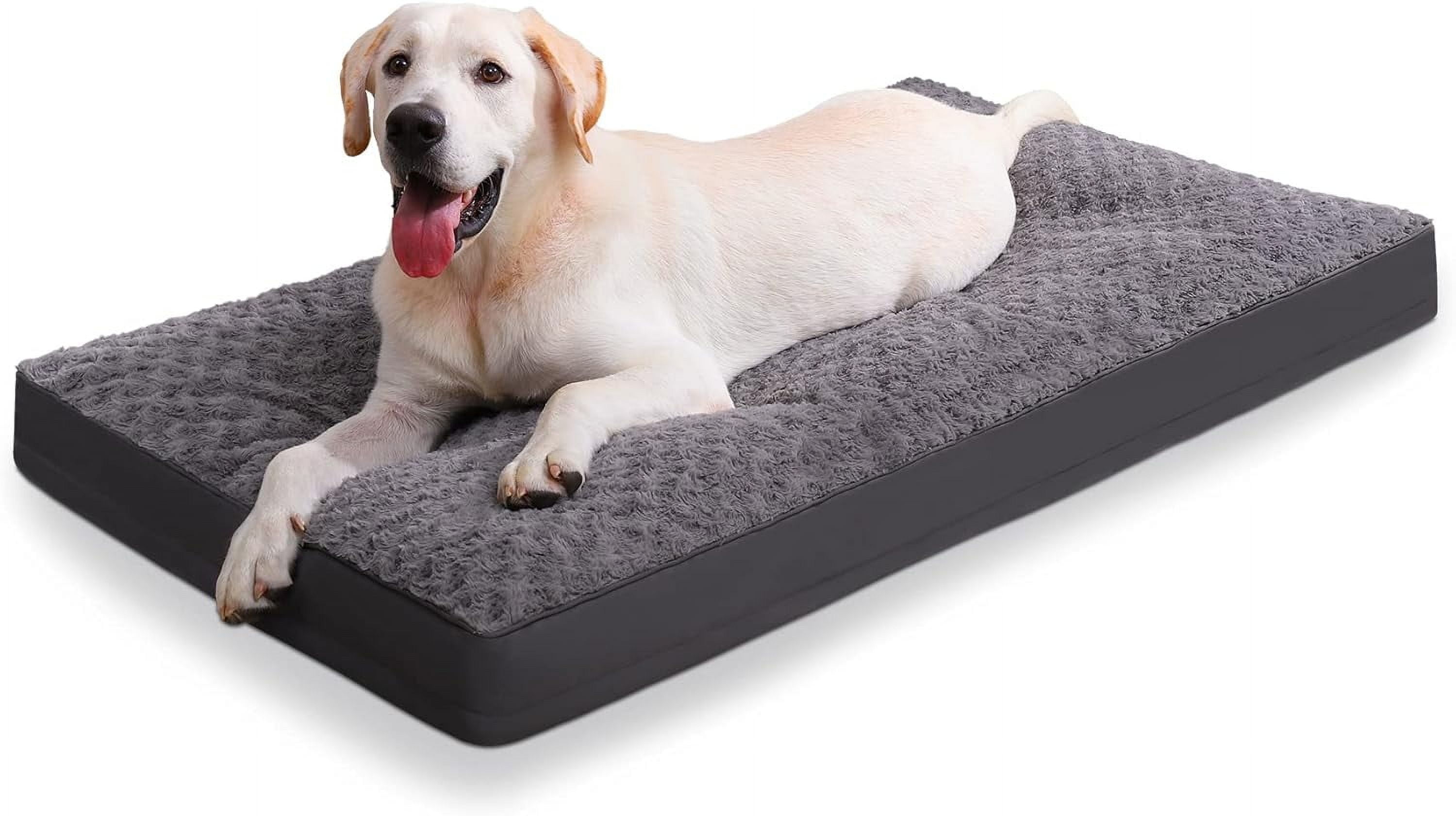 General Dog Crate Bed Waterproof Extra Large Dog Bed Soft Rose Velvet Supportive Kennel Pad Egg Crate Foam with Removable Washable Cover & Non-Slip Bottom, 47 x 29 Inch, Black