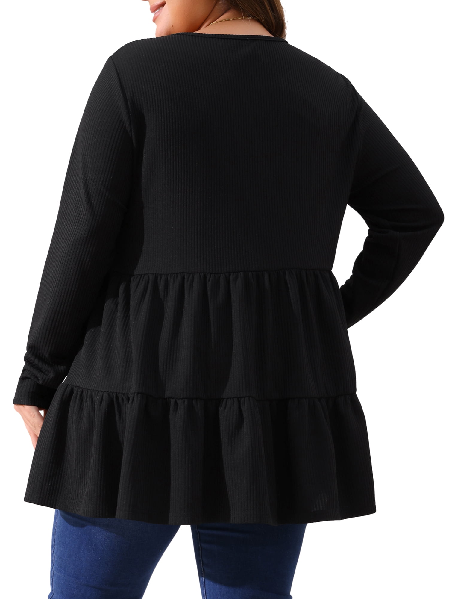 DARING DIVA Women's Plus Babydoll Crew Neck Casual Loose Peplum Tops 4X Black
