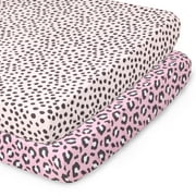 The Peanutshell Pack n Play, Mini Crib, Portable Crib or Fitted Playard Sheets for Baby Girls, 2 Pack Set, Cheetah Animal Print