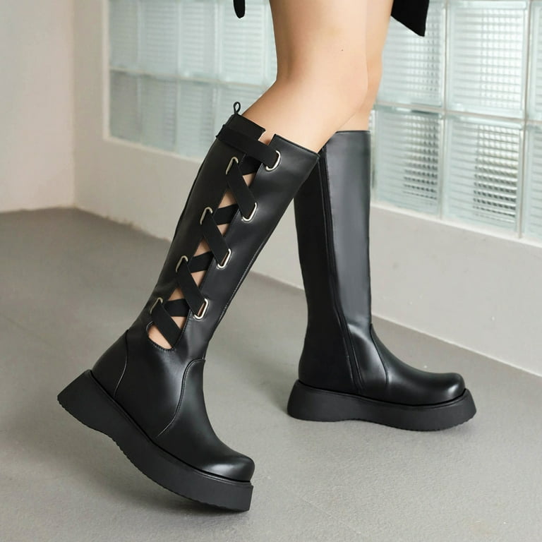 Black leather top boots size 8