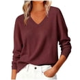 thumbnail image 2 of Smsaxvxz Sweaters for Women Fall Fashion V Neck Long Sleeve Soft Loose Knit Winter Pullover Tops Wine L, 2 of 4