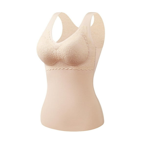 Antqov Thermal Tank Top Women, Solid Color Strenchy Skinny Seamless Wide Straps Lace Trim Camisole Base Layer, Winter Sports Warm Soft Comfortable Underwear Vest