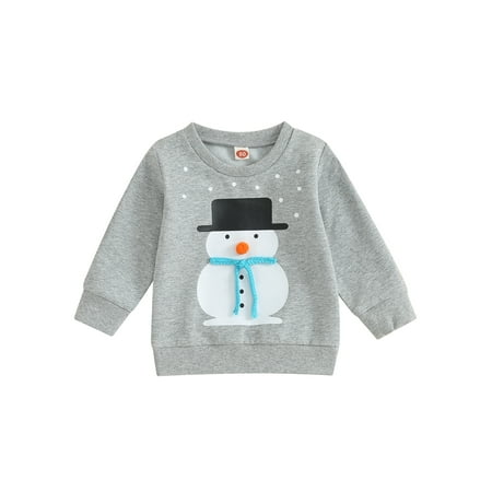 

Toddler Boys Christmas Gray Long Sleeve Snowman Print Pullover