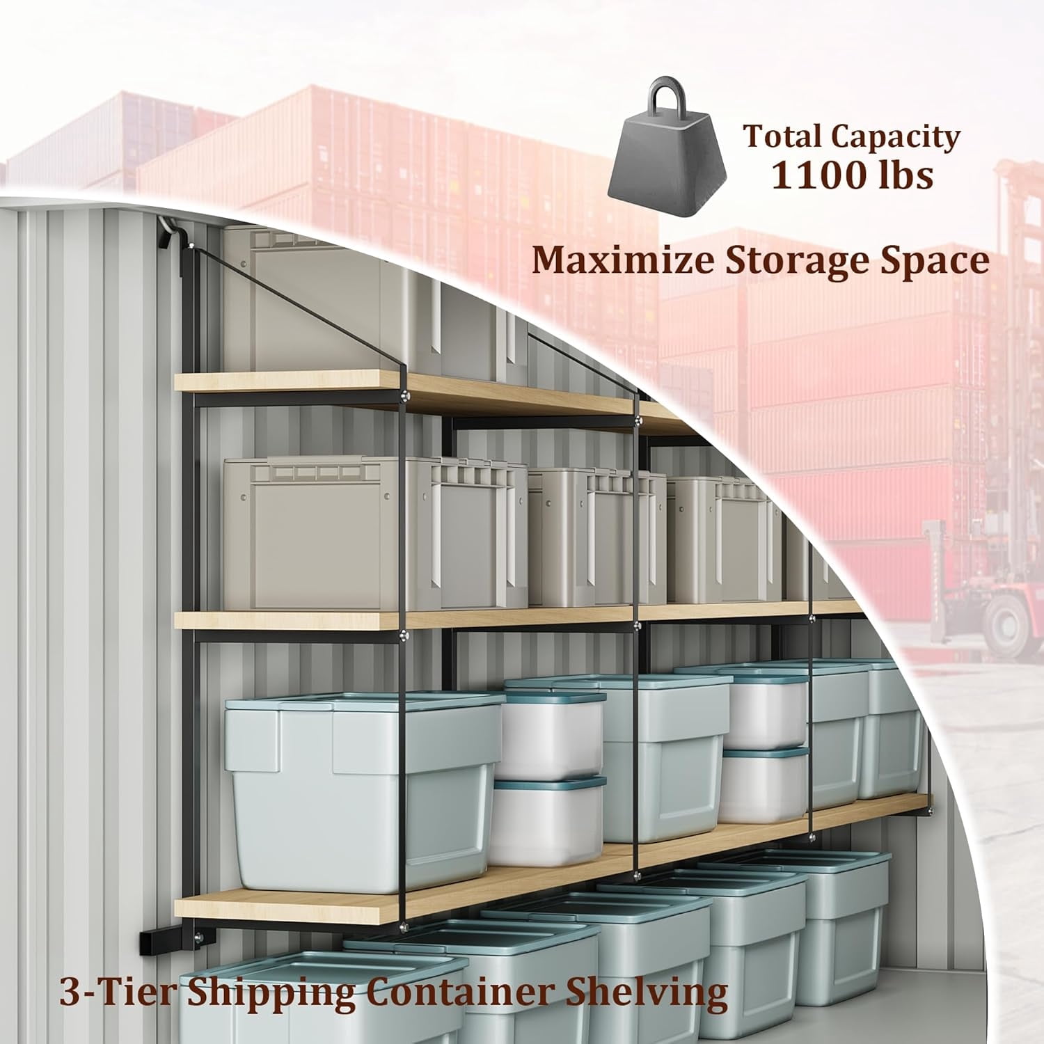 AOILE Shipping Container Shelving Brackets 2/4-Pack | 60” x 22” 3-Tier Heavy-Duty Design | Powder-Coated Steel, Quick Installation for Trailers, Garages, and Cargo Containers