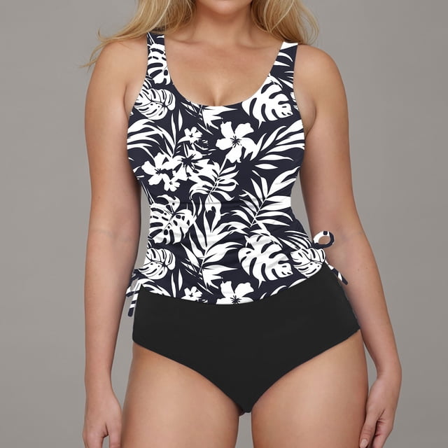 VBTAPA Womens Tankini Bathing Suits Hawaiian Tank Top with Shorts 2 Piece Bathing Suits Summer Ruched Drawstring Modest Swimsuits Big Sales Today Multicolor L