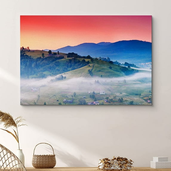 PixonSign Framed Wall Art Print Neon Mountain with Fog Nature Wilderness Photography Realism Southwest Closeup Colorful Multicolor Neon for Living Room, Bedroom, Office - 12"x18"