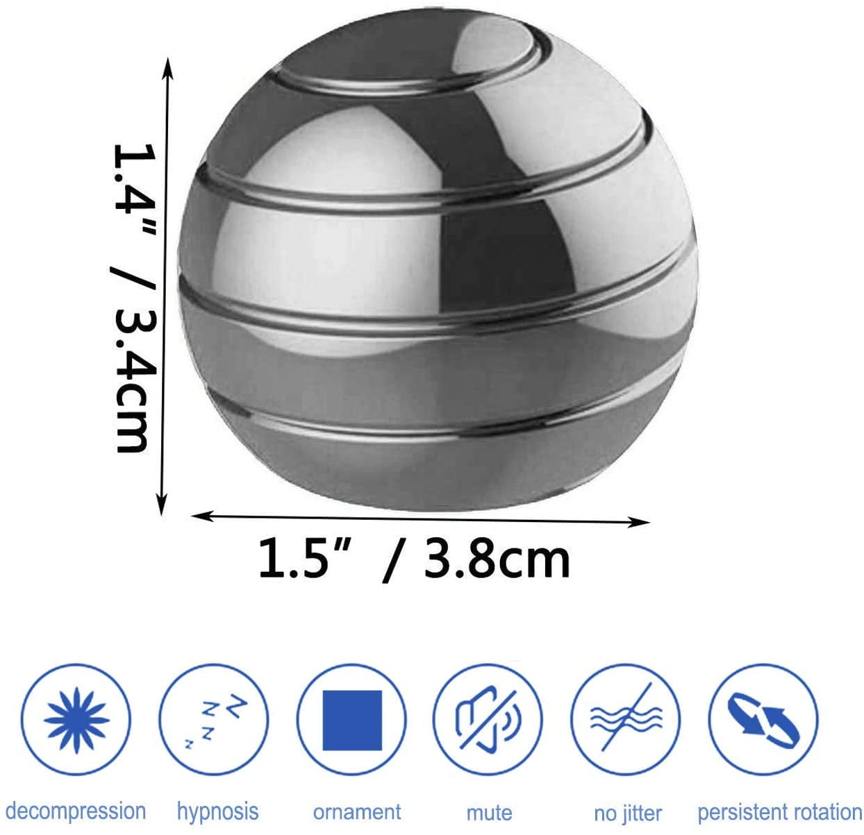 Kinetic Desk Toy Silver Stress Relief Toys Office Executive Toys Rotating Spherical Gyroscope Fidget Spinner Ball Desktop Spinning Top 