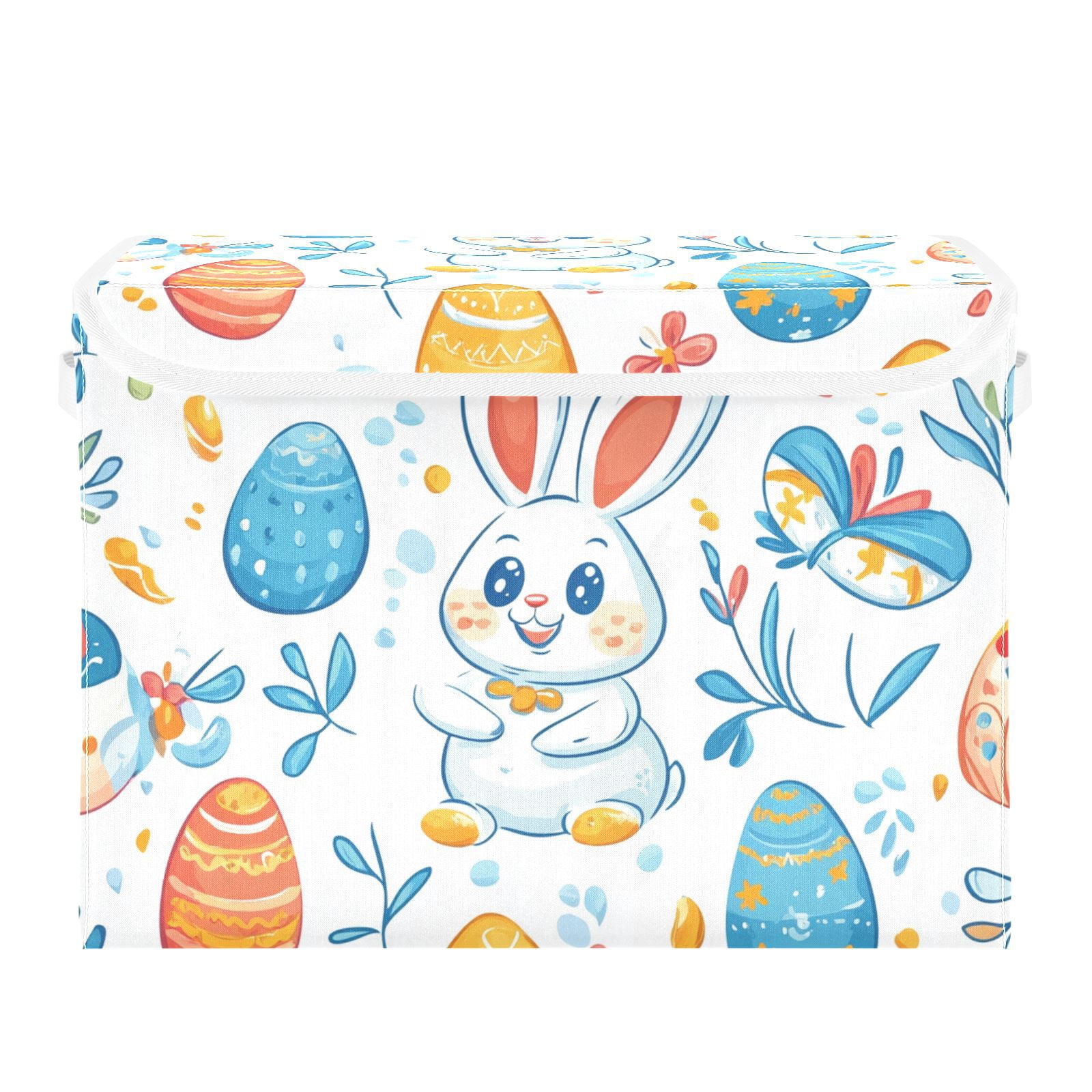 Easter Eggs Rabbits Leaves Storage Basket for Shelves Foldable Container Organizer for Organizing Toys Clothes Books with Handles