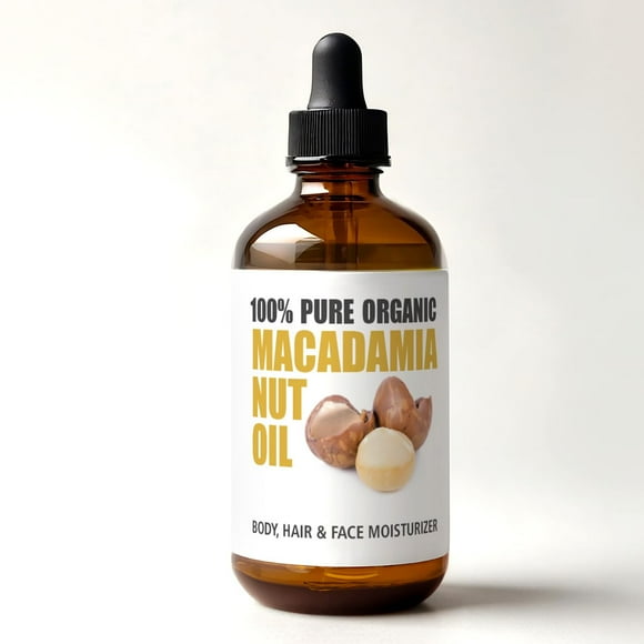 Renewalize humectante orgánico de aceite de nuez de macadamia para piel seca en botella de vidrio grande de 4 oz | Aceite para el cabello prensado en frío y sin refinar