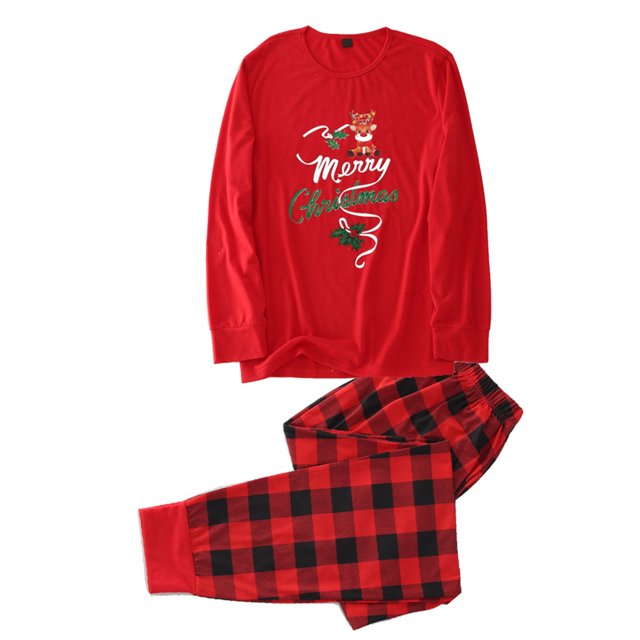 Guardurnaity Pijamas navideños Holiday Family Plaid Impreso Ropa de dormir Manga larga Cuello Navidad Loungewear Pijama HOMBRE XL