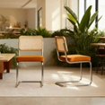 thumbnail image 2 of Set of 2 Orange Velvet & Rattan Dining Chairs with Chrome Legs - Mid-Century Modern Accent, 2 of 10