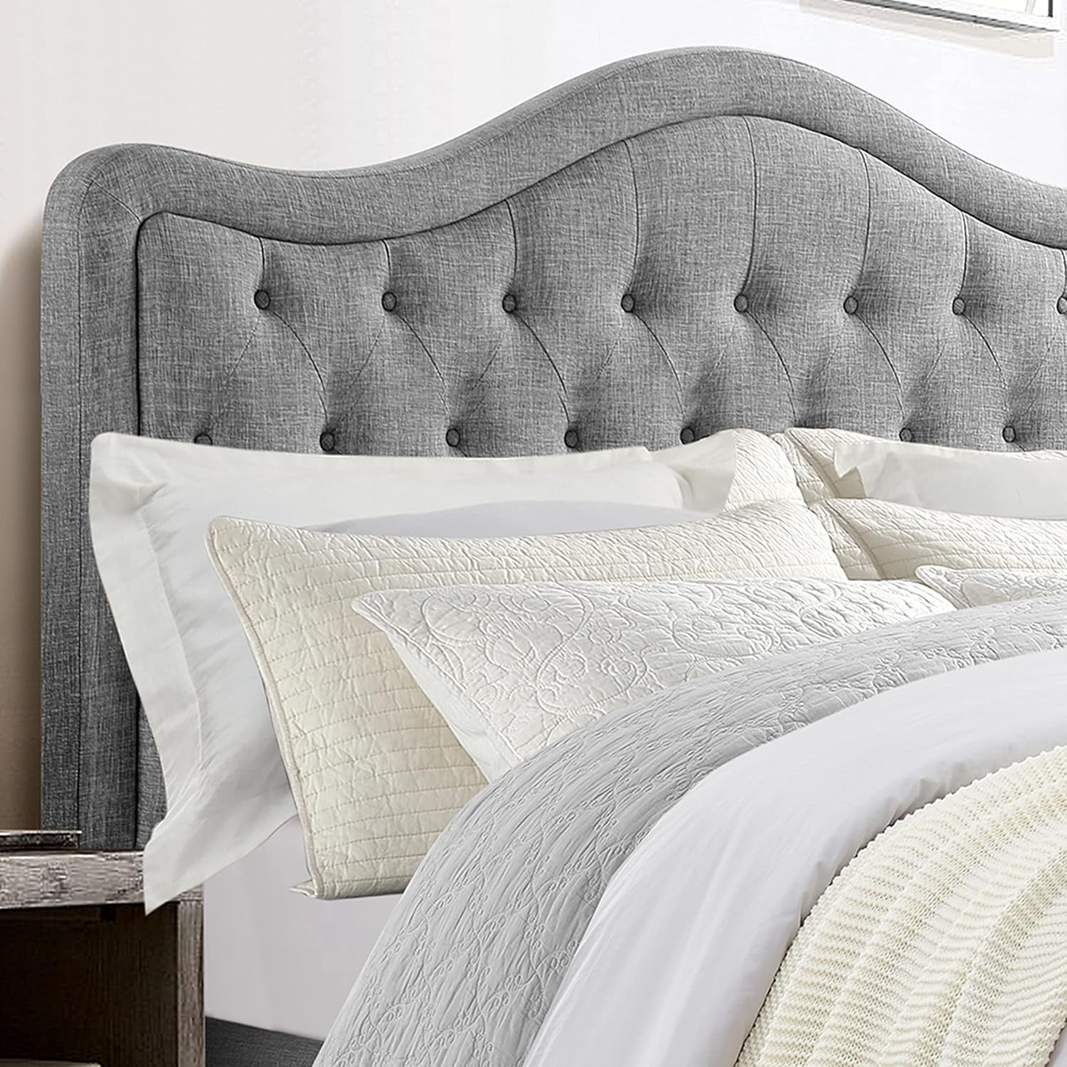 BSHTI Livingroom Modern King Size Platform Bed Frame with Upholstered Headboard and wood slats support for Livingroom, Box Spring Required