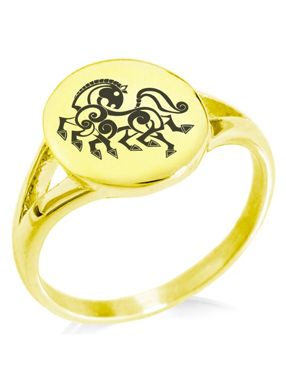 Stainless Steel Odin's Sleipnir Horse Viking Norse Minimalist Oval Top Polished Statement Signet Ring