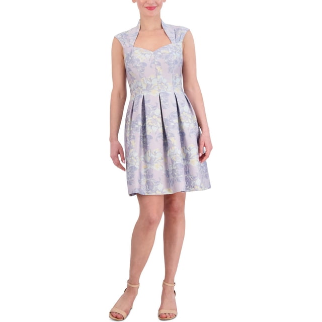 Vince Camuto Womens Floral-Jacquard Pleated Cocktail Dress, Multicoloured, Plus Size, 8
