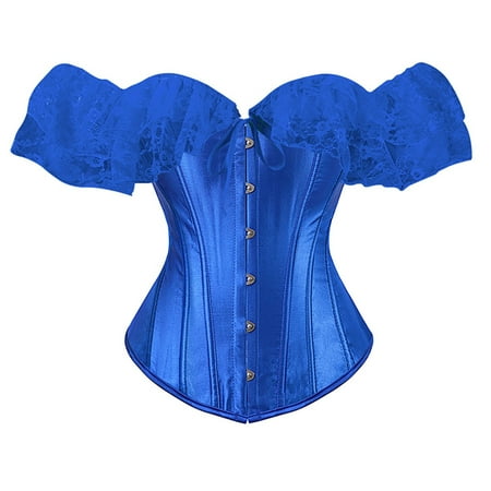 BYHONG Women Lace Up Vintage Boned Bustier Corset with Garters Lace Up Boned Overbust Corset Bustier Lingerie Bodyshaper Womens Corset Blue Corset Tops for Women XL