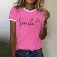 thumbnail image 5 of MIXUE Womens Summer Tops Letter Print Round Neck Short Sleeve Fashion Casual Shirts For Women Tee Shirts Activewear,Pink,XXL, 5 of 8