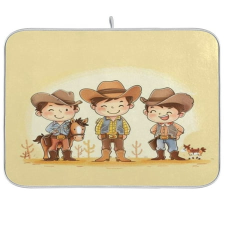 

Kitchen Drying Mat 16x18In Drying Dish Mat Dish Drying Mats Kitchen Countertop Multi-Function Drain Drying Mat Kitchen Table Yellow Checkered Western Cowboy Boy