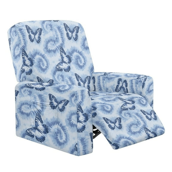 SCRAWLGOD Butterfly Tie-Dye Blue Recliner Chair Covers, Removable 4 Pieces Stretch Recliner Covers with Storage Pockets Soft Comfortable Recliner Slipcovers for Pet, Living Room