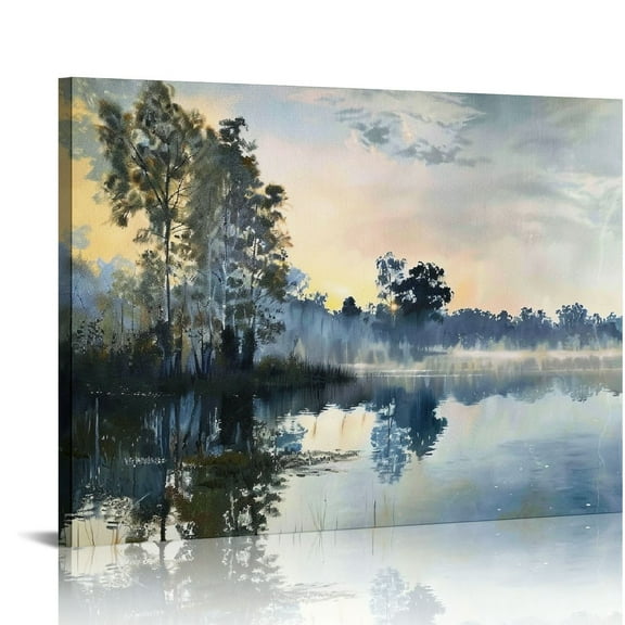 QZHH Lake Art Wall Picture: Nature Scene Framed Artwork Landscape Scenic Print Large Sunset Scenery Painting for Living Room Bedroom Home Office Decor