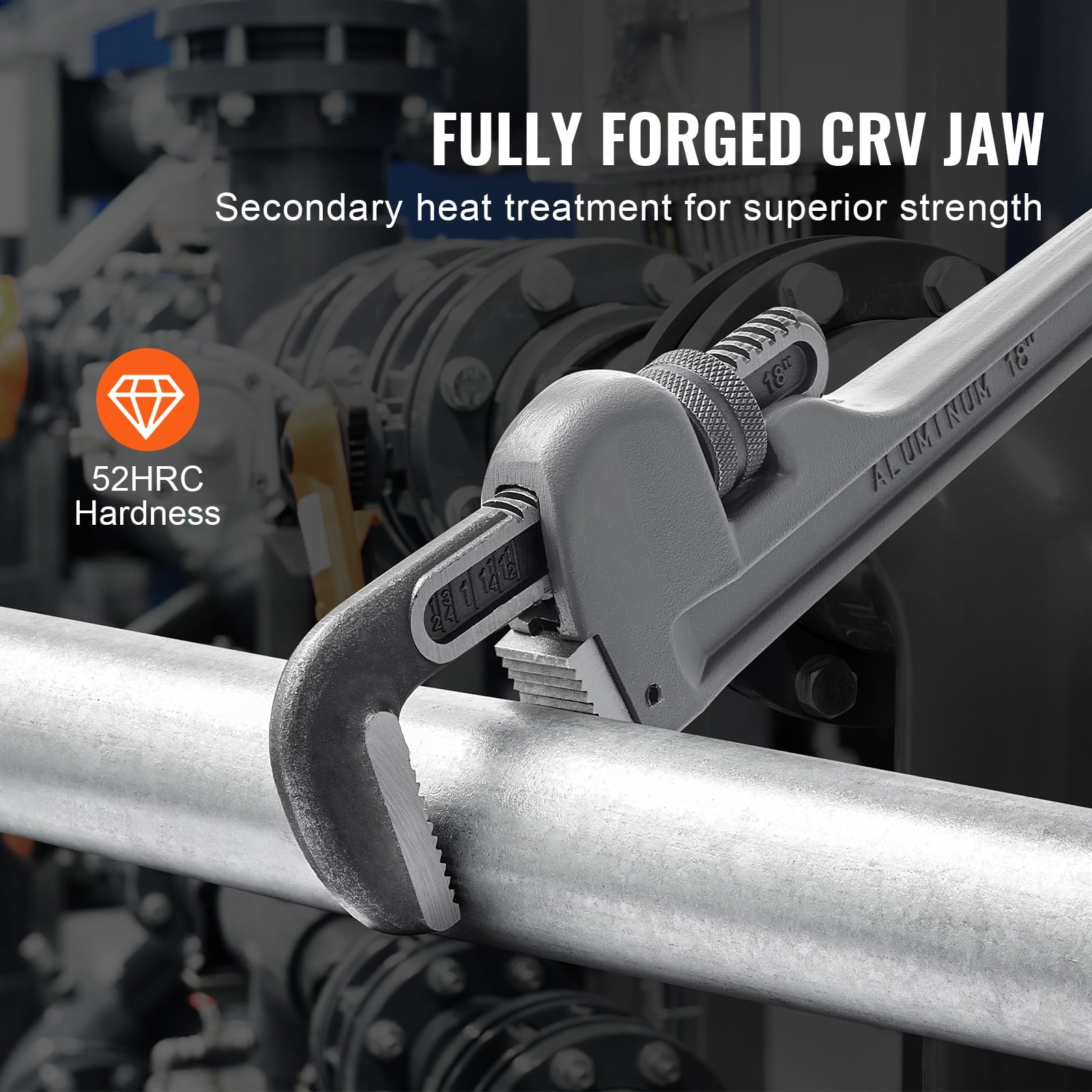 KFFKFF 18" Aluminum Pipe Wrench, Adjustable for Plumbing, with Durable Jaw & Comfort Grip, Lightweight, Portable with a Design to Hang, Ideal for Water Pipes & Auto Maintenance