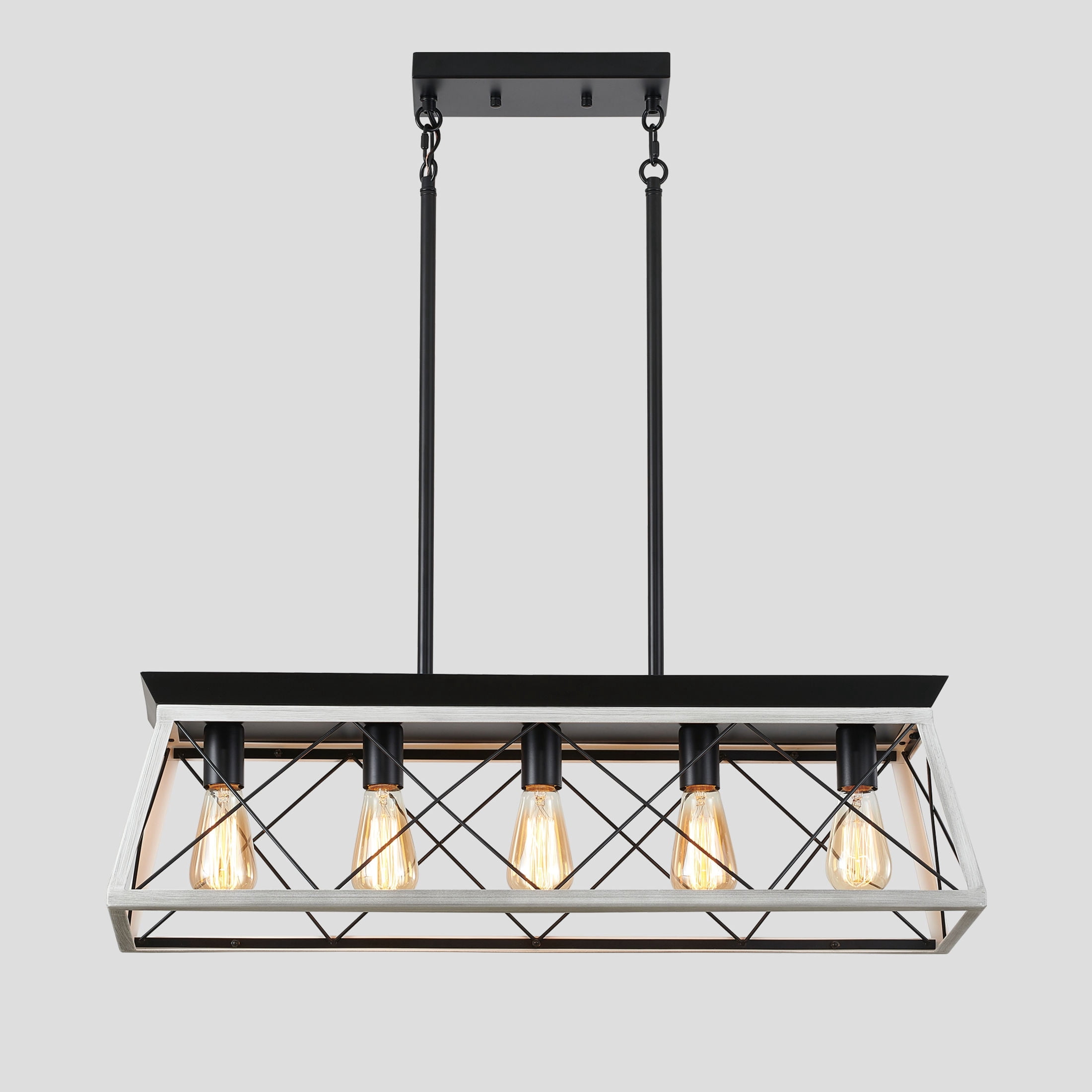 GDF Studio 5-Light E26 Farmhouse Chandelier, Rustic Kitchen Island Pendant Light with Adjustable Height, White