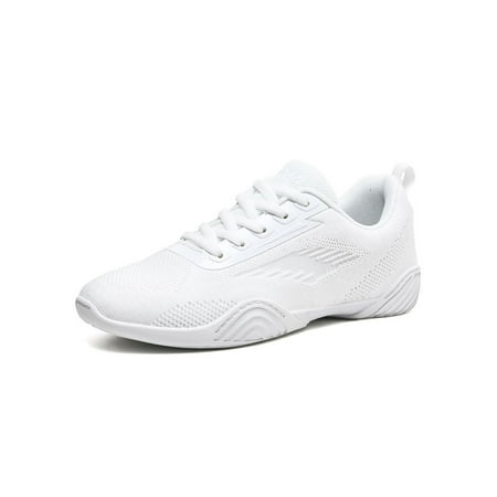 

Daeful Men Comfort Round Toe Dance Sneakers Dancing Breathable Cheerleading Shoe Adult & Youth Competition Anti-Slip Lace Up Cheer Shoes White 11C