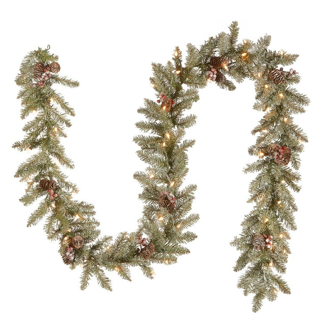 Guirlande de Sapins Dunhill de 9' X 10" avec Neige, Baies Rouges, Cônes et 50 Lumières Claires